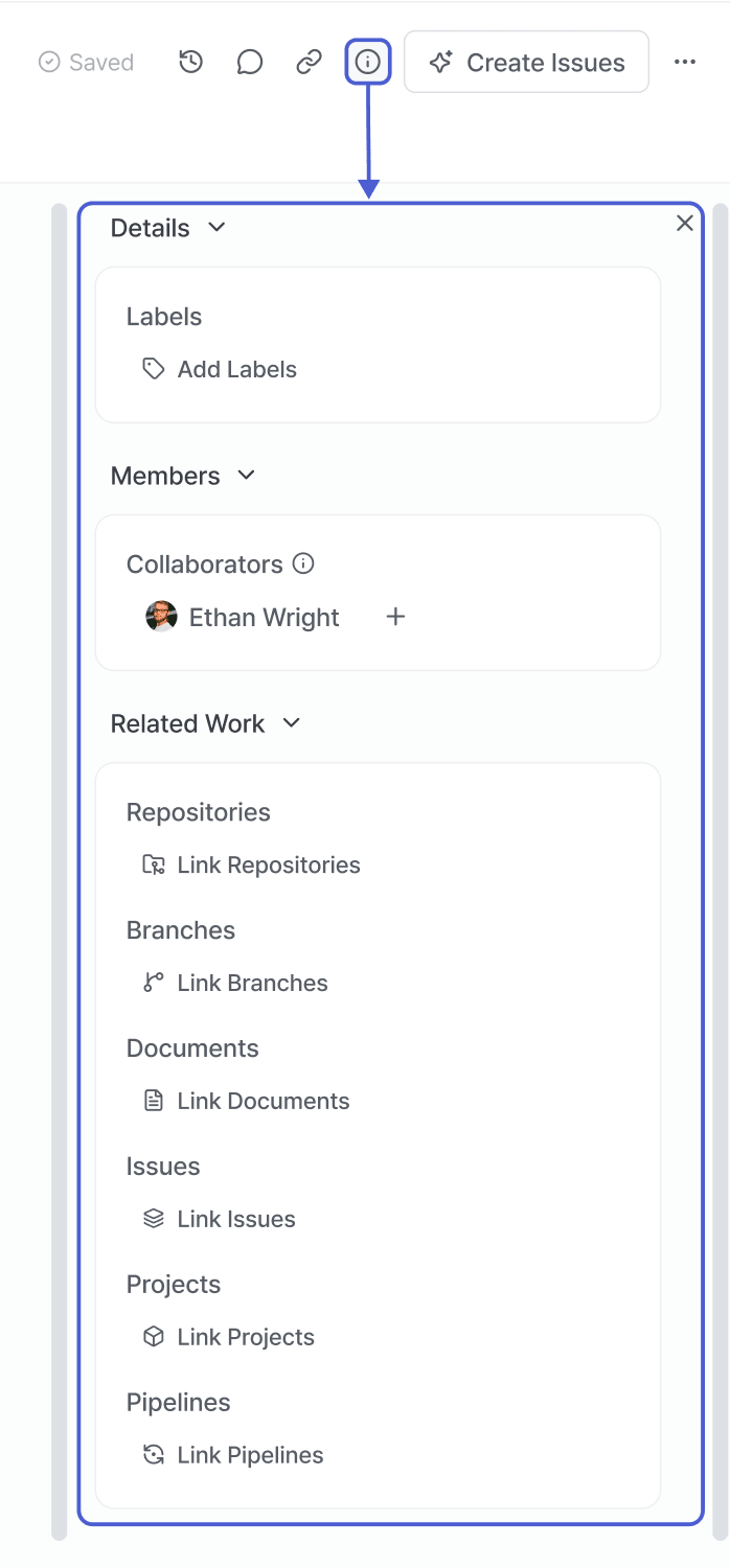 The Details, Members, and Related work cards in the sidebar