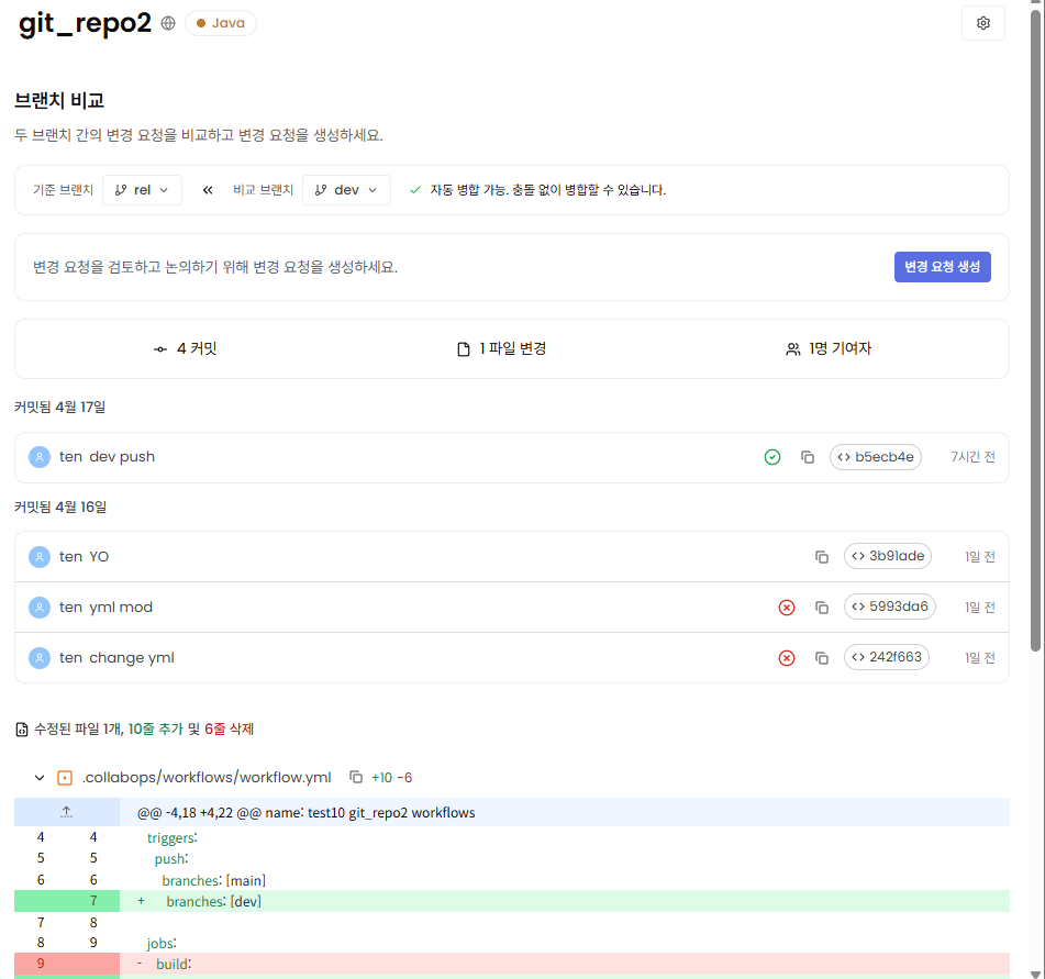 변경 요청 생성 진입 화면